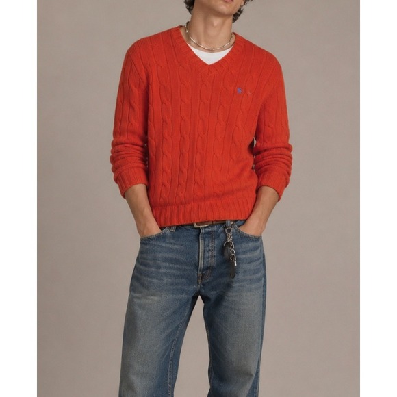 Abercrombie & Fitch Other - VTG Abercrombie & Fitch Men Orange Shetland Wool Cashmere Knit V-Neck Sweater M